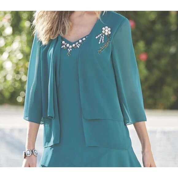 Midnight Velvet Mother of Bride Church Special Occasion Jacket Cover Up XL Teal - Picture 1 of 11